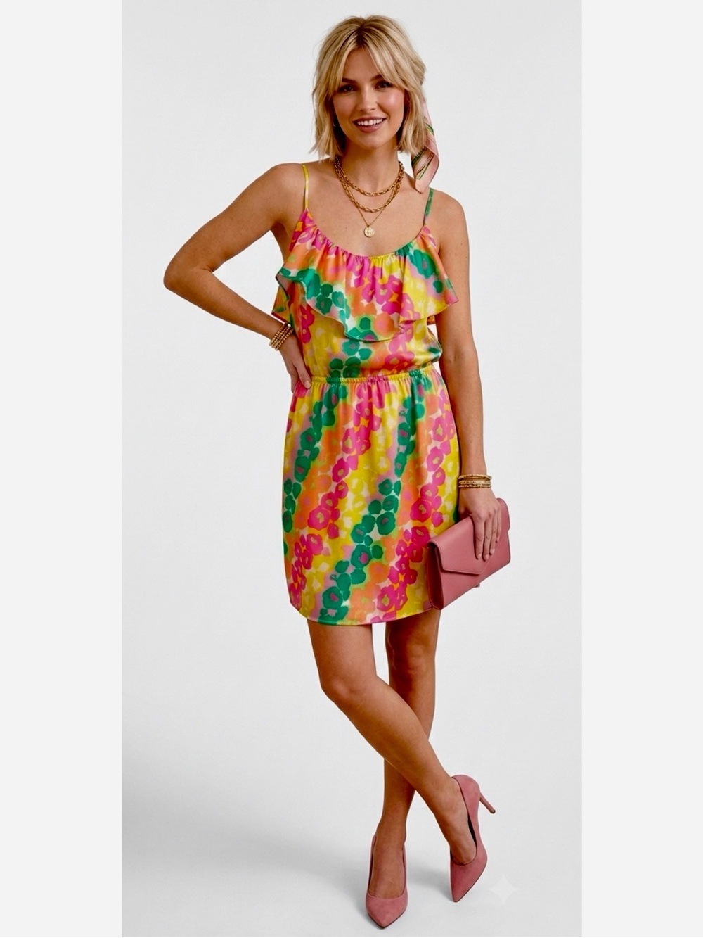 BRITT RYAN Silk Floral Multi Halter Cocktail Dress Sleeveless Sz Small MSRP $300